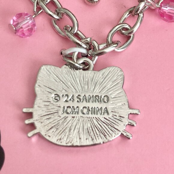 Sanrio Hello Kitty Cat Charm Bracelet Cute Enamel 7-8" Heart Bow Pink White NWT - Picture 7 of 8